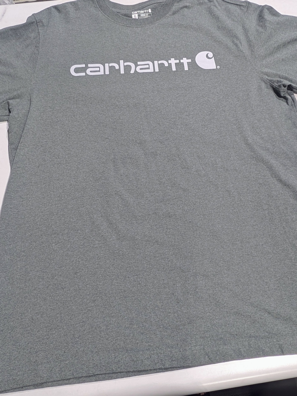 Carhartt Short Sleeve Logo Tee in Heather Green with White Logo